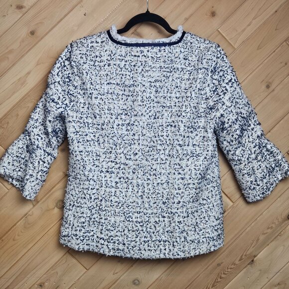 Patty Kim Textured Tweed Style Jacket With Front Pockets 3/4 Flared Sleeves Sati - Picture 2 of 8